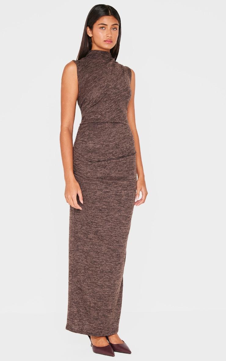 Brown High Neck Ruched Detail Maxi Dress Product Image