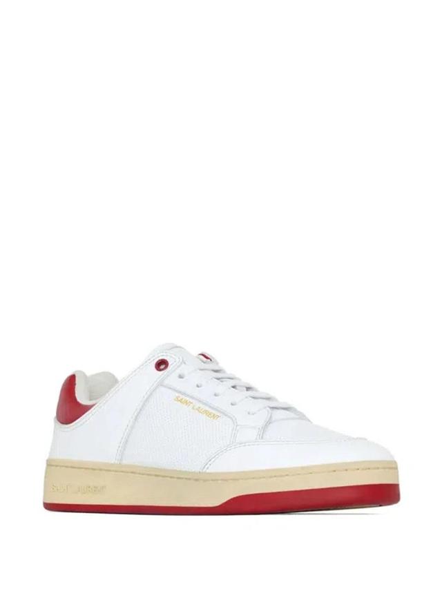 White And Red Low Top Sneakers With Logo Detail In Leather Man Product Image