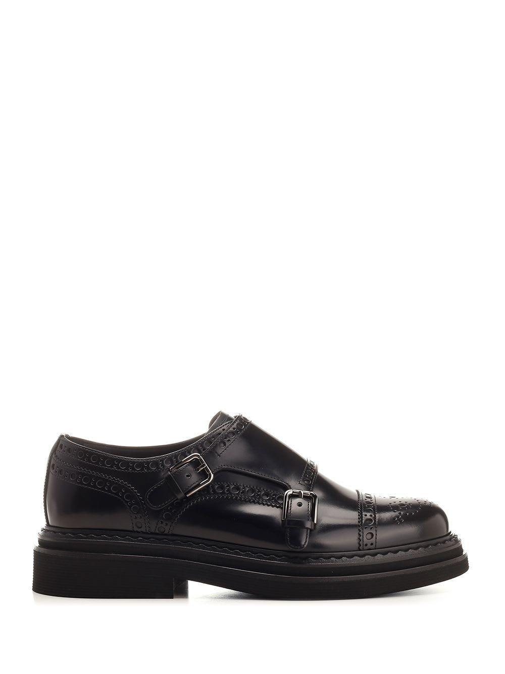 Black Leather Monk Strap Shoes Product Image