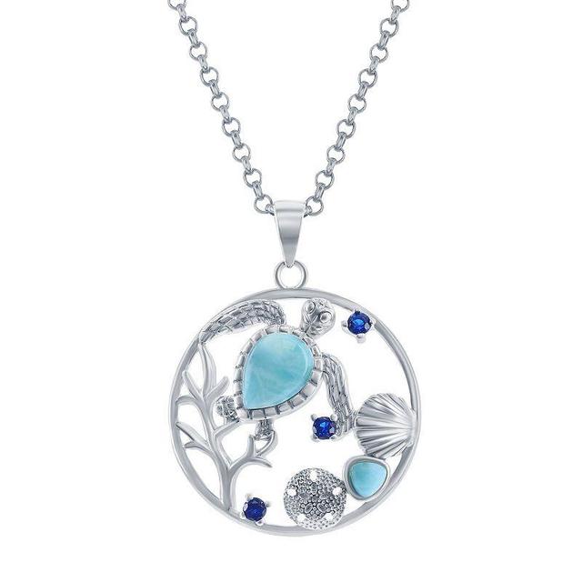 Sterling Silver Larimar & Simulated Sapphire Sea Life Pendant Necklace, Womens Product Image