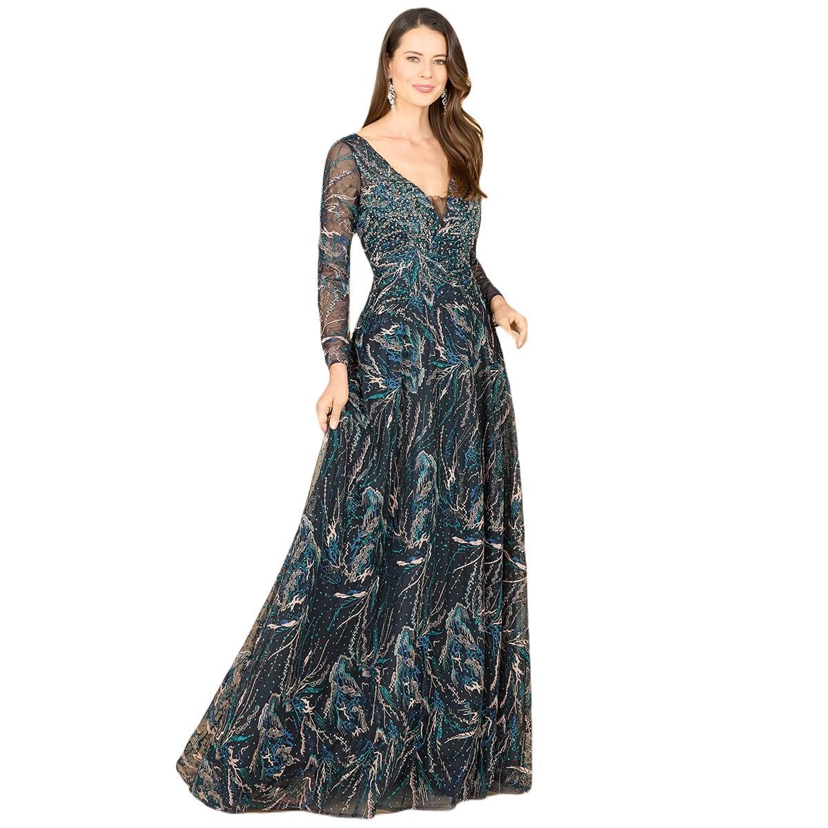 Lara Womens Lace Gown With Long Sleeves Product Image