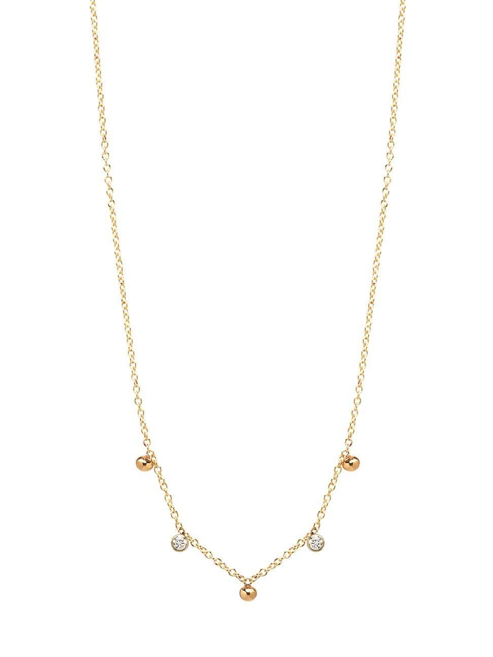 Womens Gold Beads 14K Yellow Gold & Diamond Scattered Charm Necklace Product Image