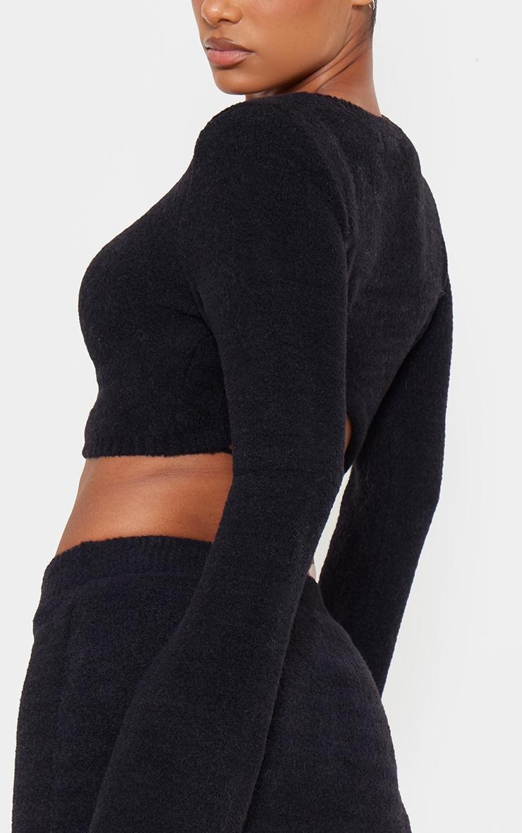 Black Soft Knit Open Back Sweater Product Image