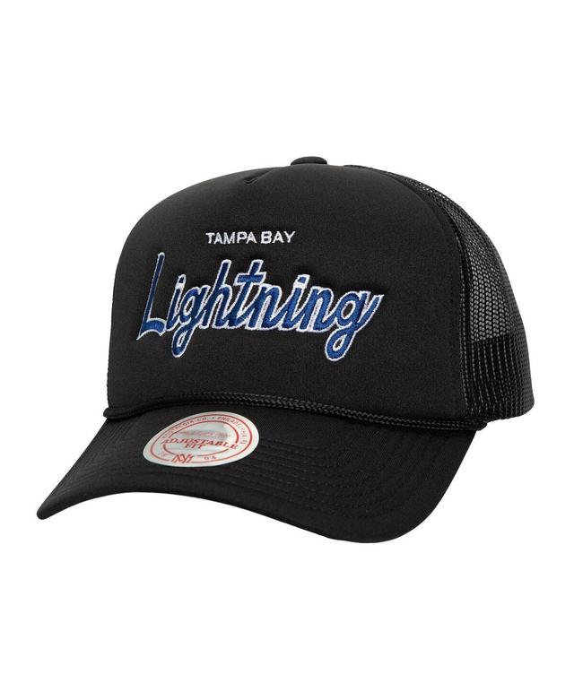 Mens Mitchell & Ness Black Tampa Bay Lightning Script Side Patch Trucker Adjustable Hat Product Image