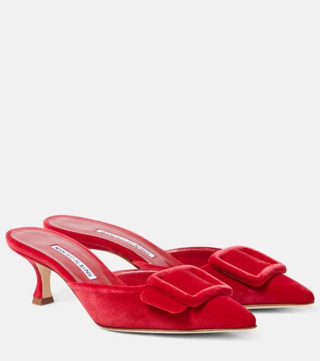 Maysale 70 Buckled Suede Mules In Red Product Image