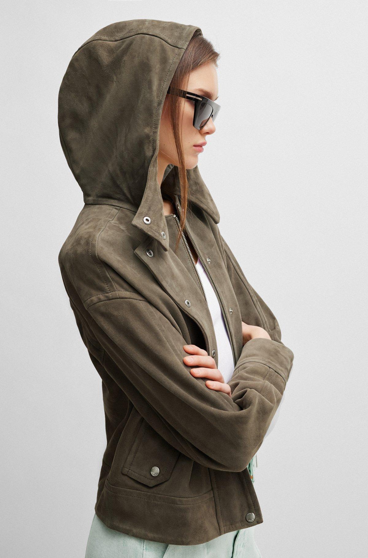 Regular-fit hooded jacket in soft suede Product Image