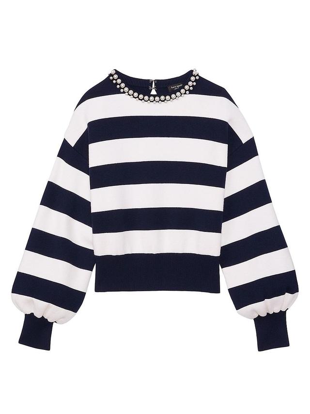 Womens Awning Stripe Imitation-Pearl-Embellished Sweater Product Image