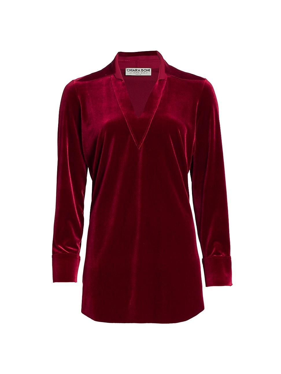 Womens Long-Sleeve Velvet Blouse Product Image