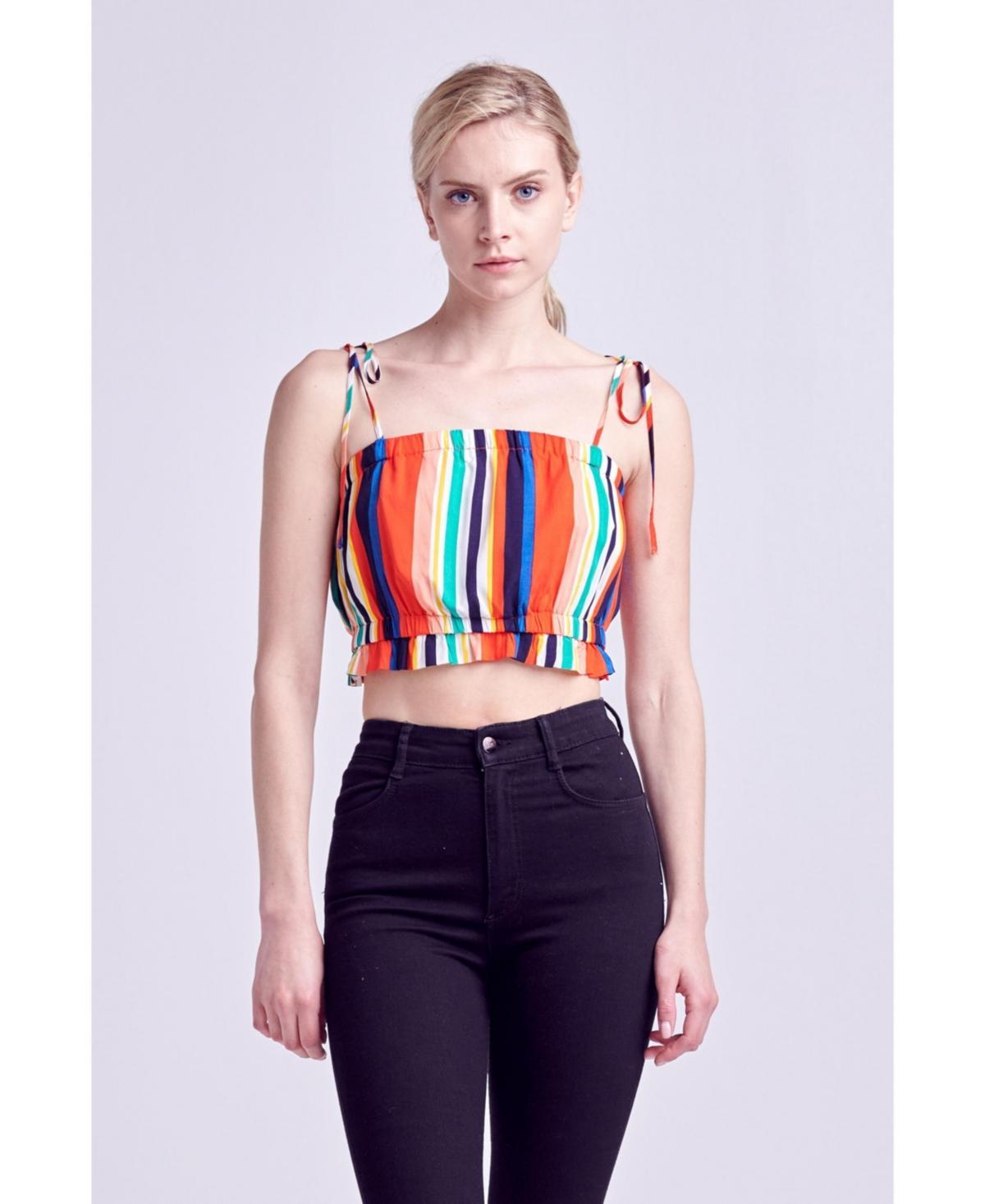 English Factory Womens Rainbow Stripe Top with Tie Product Image