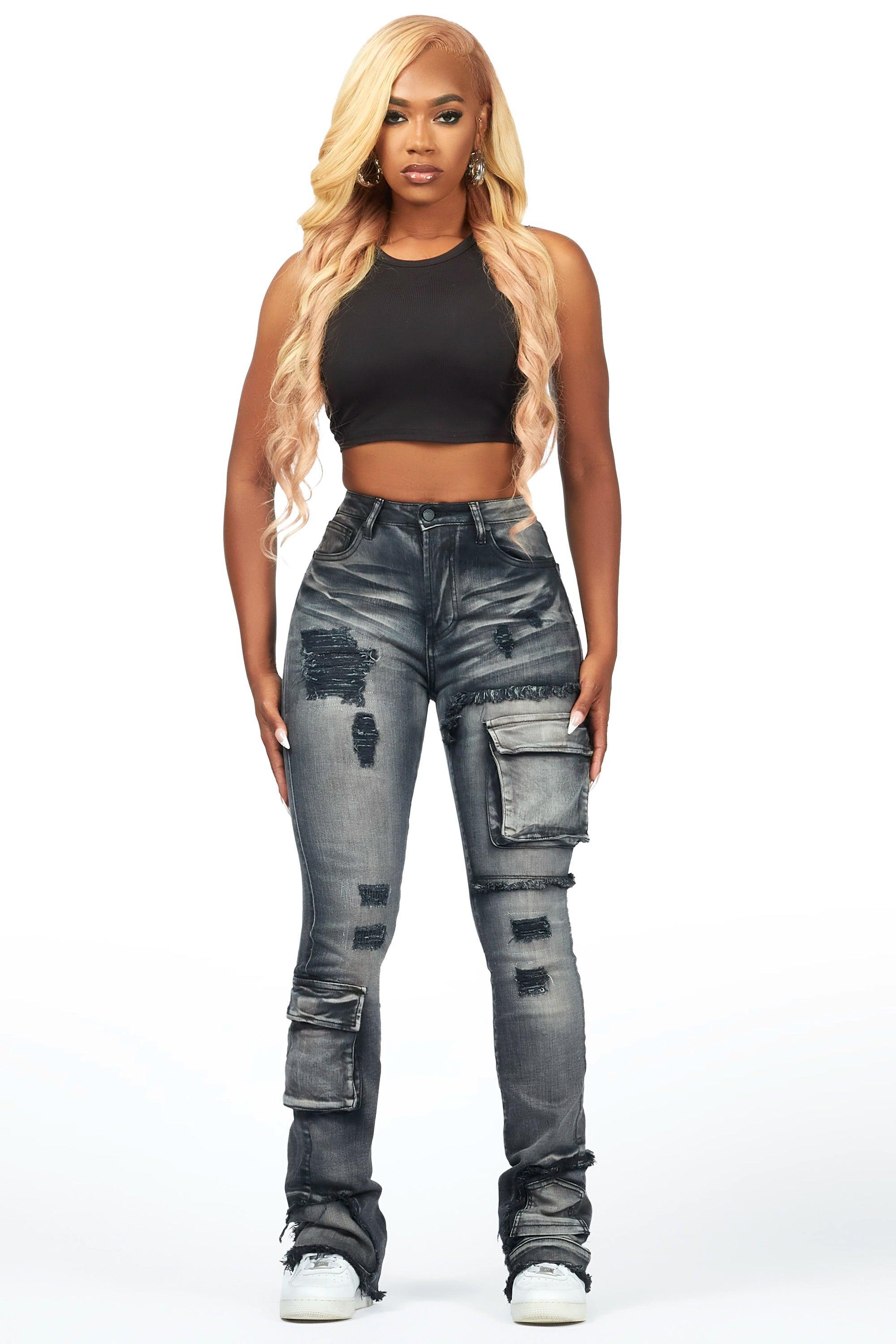 Kambry Black Stacked Flare Jean Female Product Image