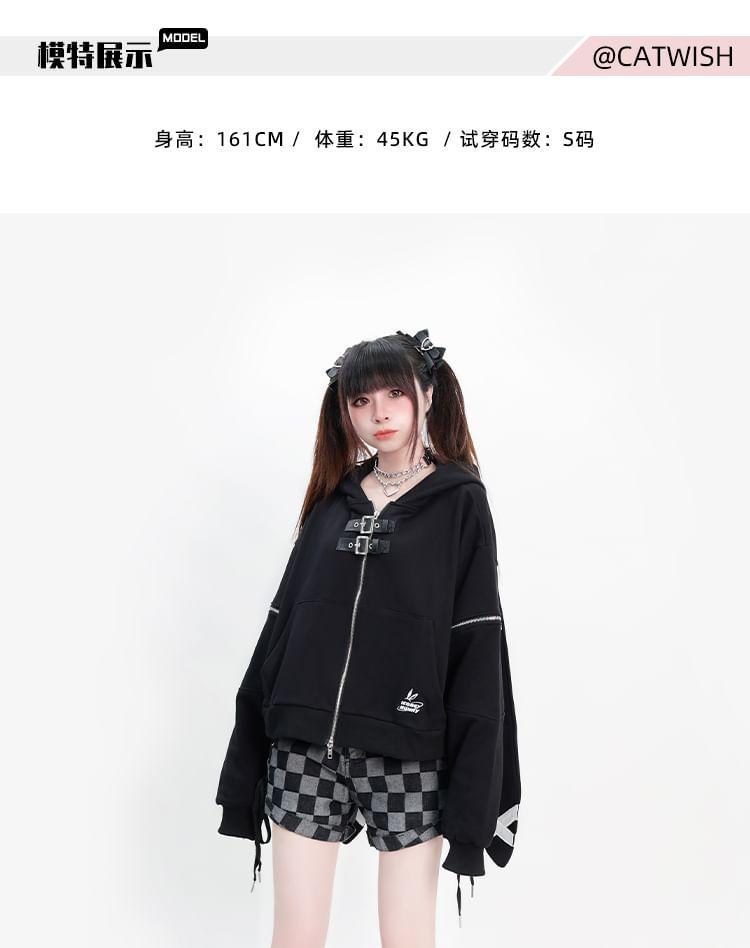 Rabbit Ear Accent Buckled Zip-Up Hoodie Product Image