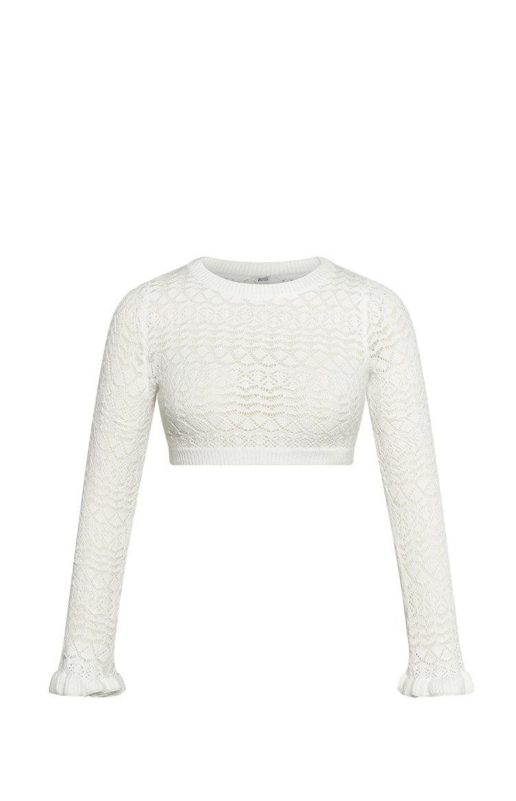 Lorri White Knit Ruffle Top Product Image