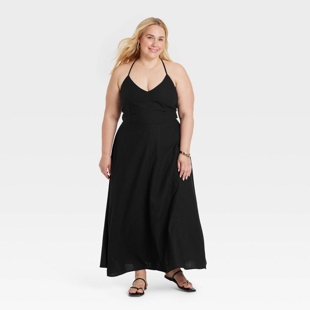 Womens Linen Ankle Sundress - A New Day Black 1X Product Image