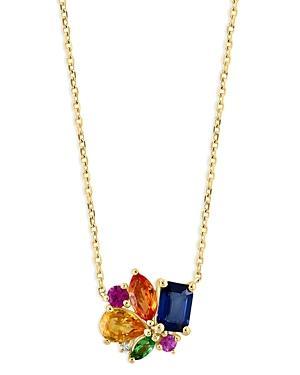 Bloomingdales Rainbow Sapphire Cluster Pendant Necklace in 14K Yellow Gold, 18 Product Image