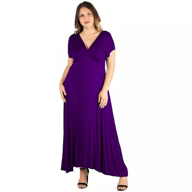 Plus Size 24seven Comfort Apparel Empire Waist V-Neck Maxi Dress, Womens Product Image