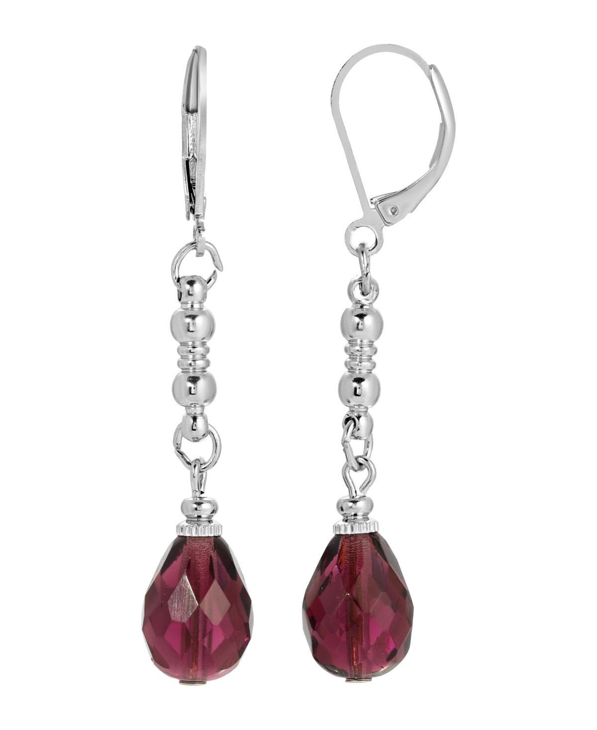 1928 Silver Tone Ruby Color Drop Earrings, Womens, Purple Product Image