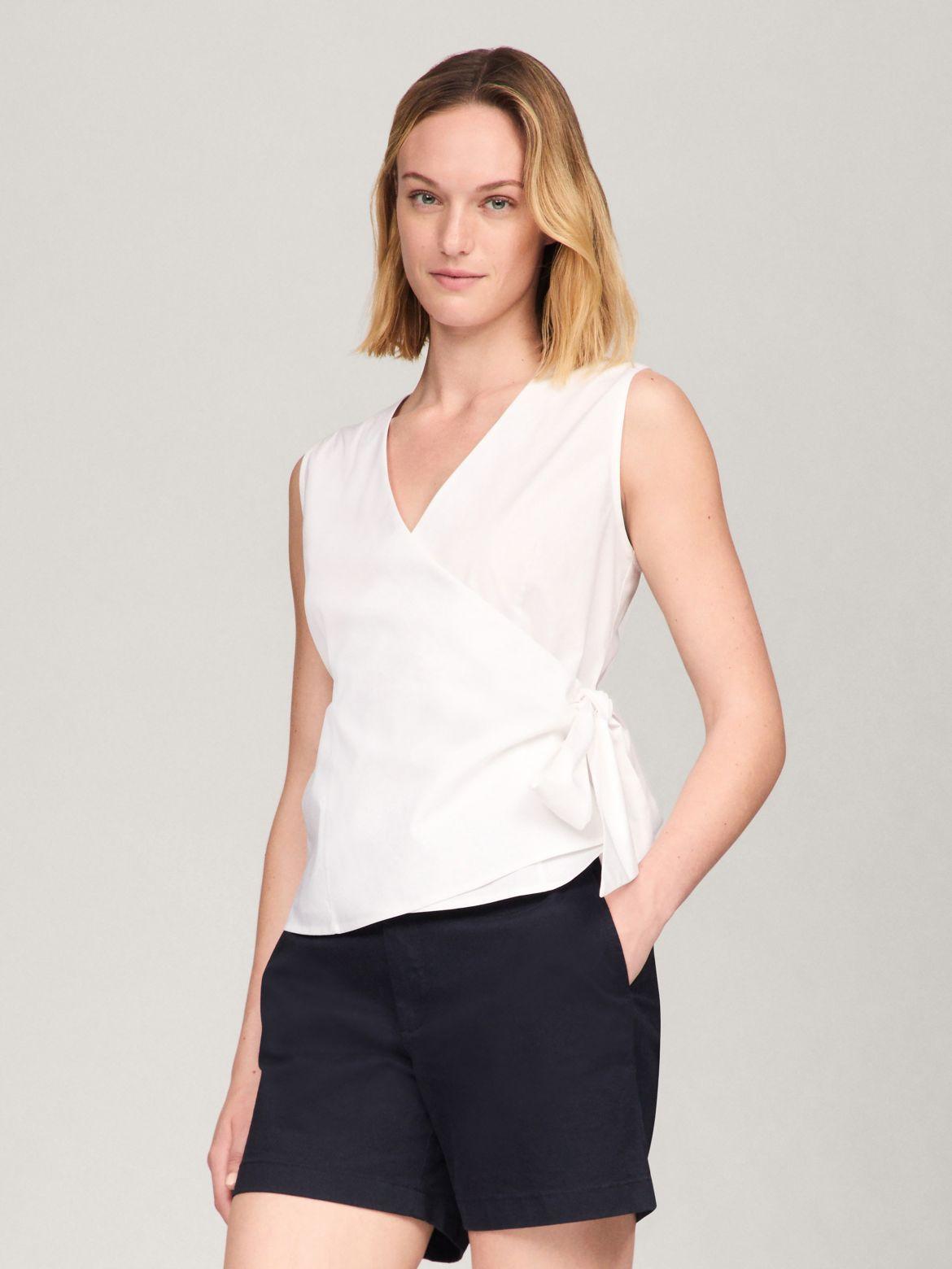 Tommy Hilfiger Women's Solid Sleeveless Stretch Cotton Wrap Top Product Image