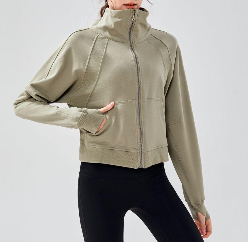 High Neck Plain Zip-Up Sports Jacket Product Image