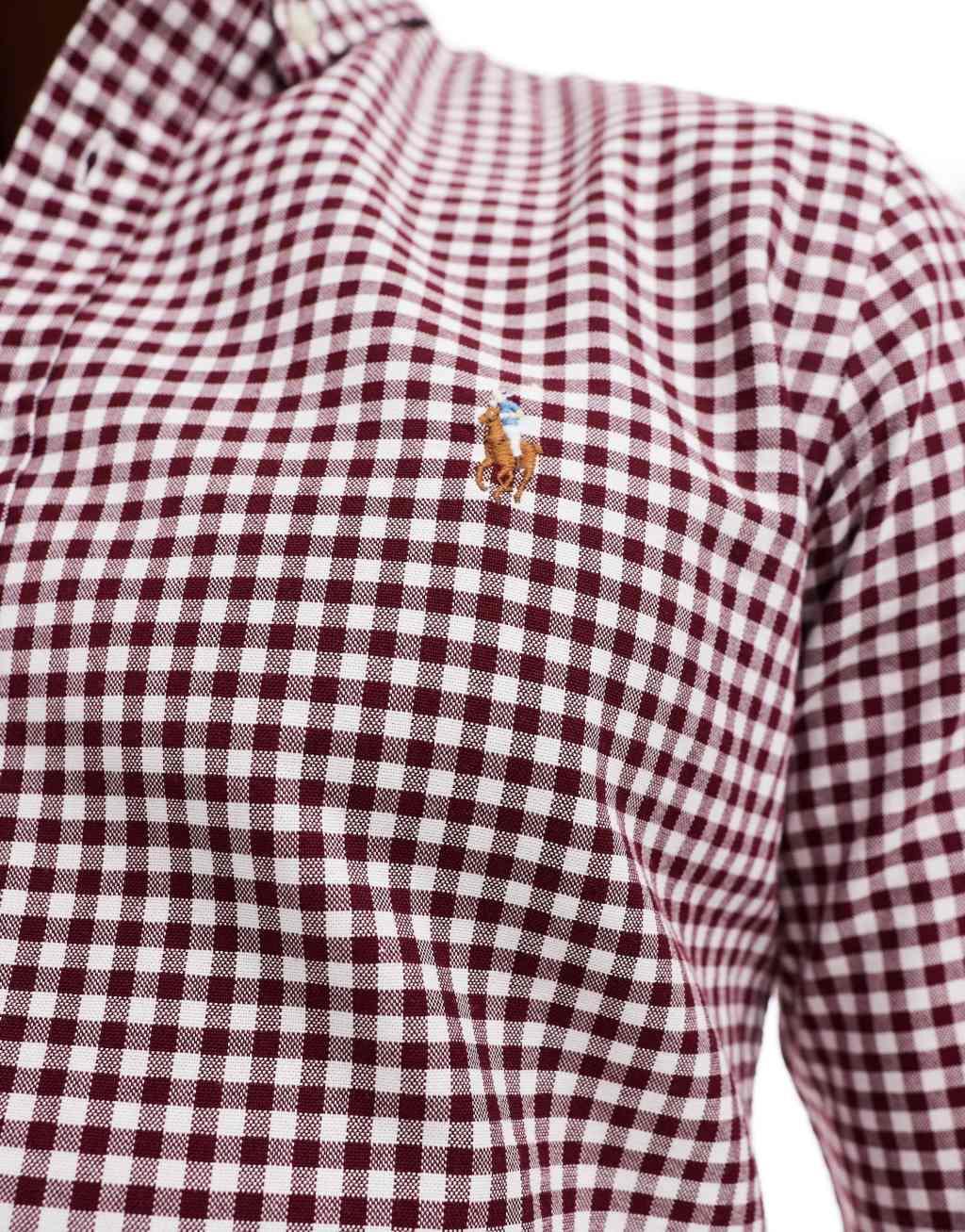 Polo Ralph Lauren icon logo slim fit gingham oxford shirt in burgundy/white Product Image