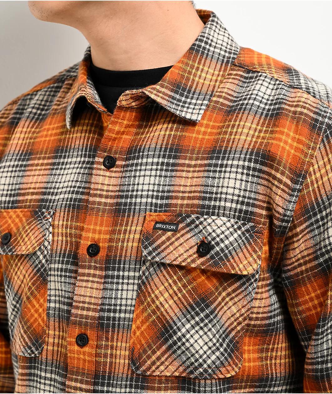 Brixton Bowery Orange Lightweight Long Sleeve Flannel  Product Image