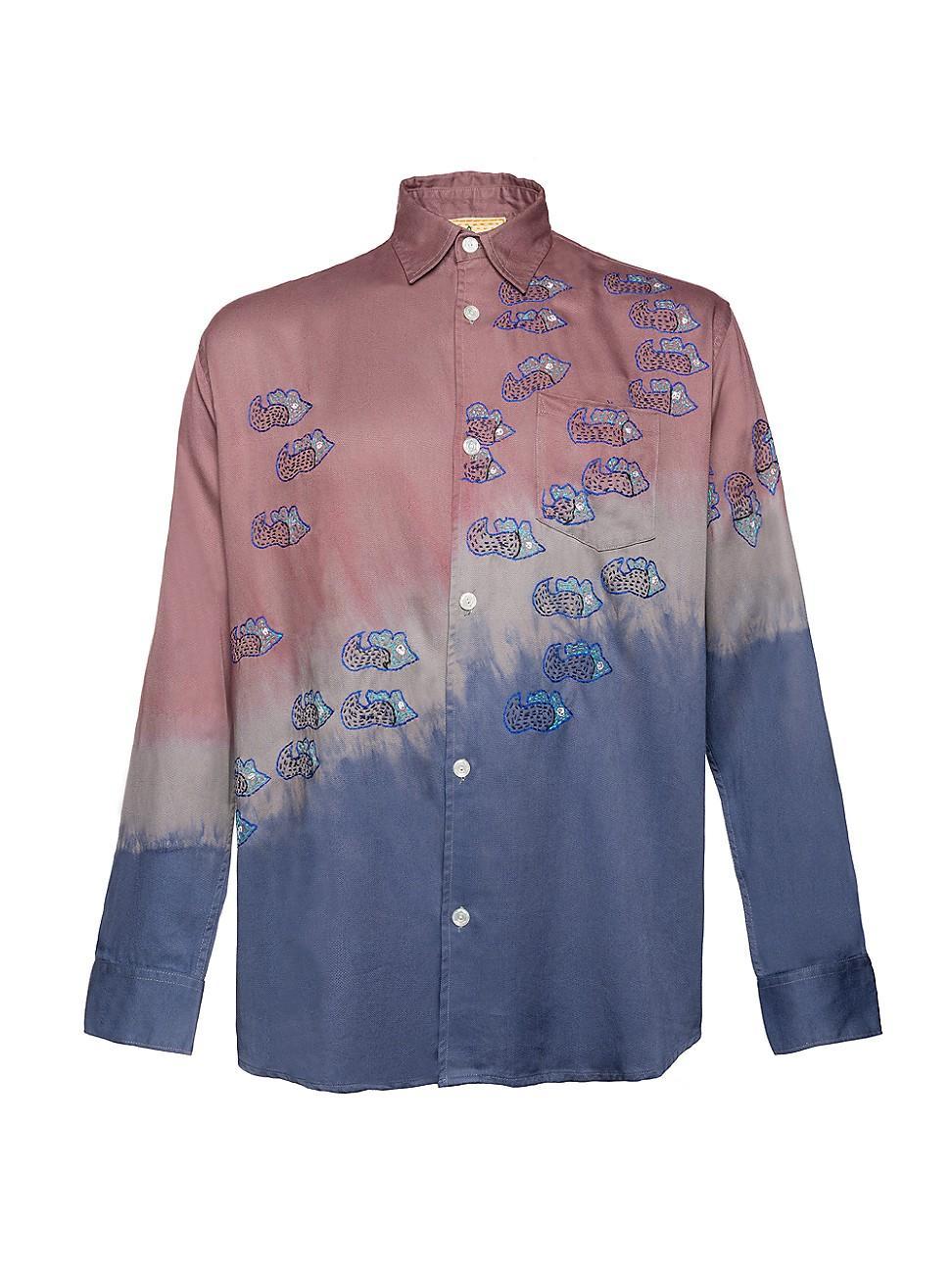 Mens Block-Dye Embroidered Button-Front Shirt Product Image