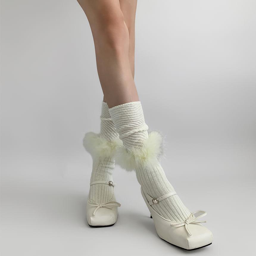 Plain Fluffy Trim Mid-Calf Socks Product Image