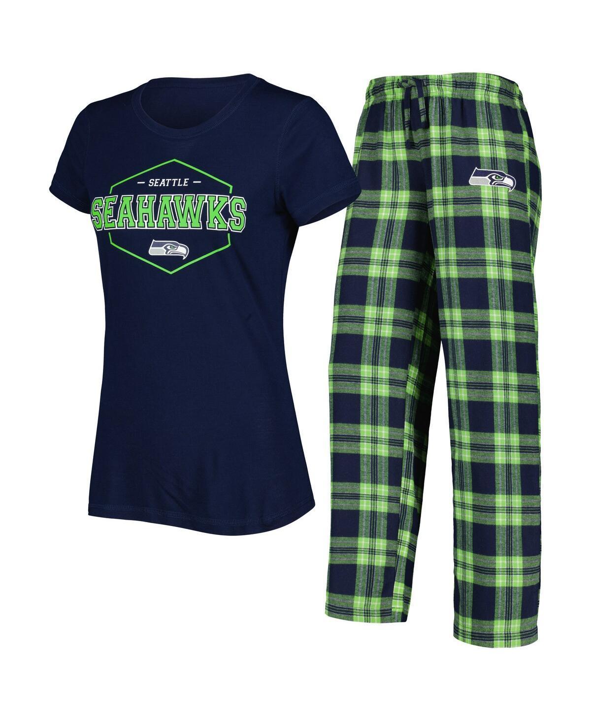 Womens Concepts Sport College /Neon Green Seattle Seahawks Badge T-Shirt & Pants Sleep Set Blue Product Image