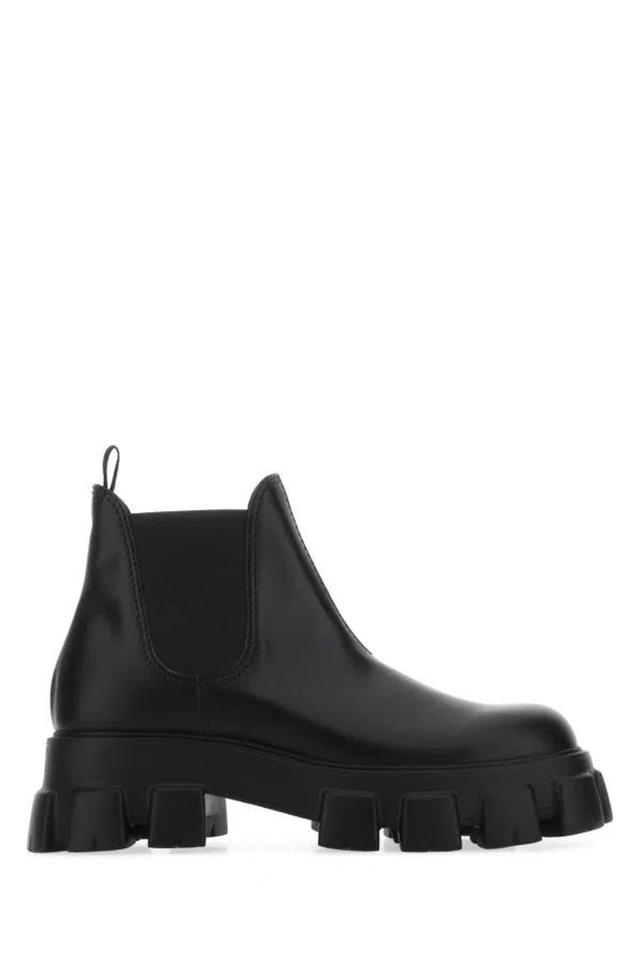 PRADA Man Black Leather Monolith Ankle Boots Product Image