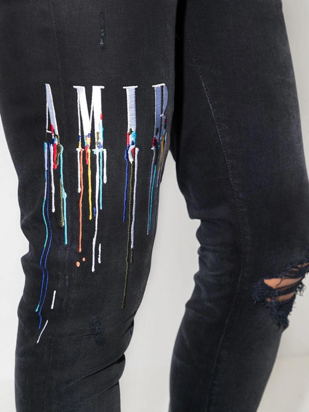 Paint Drip Logo Stretch-denim Jeans In Aged Black Product Image