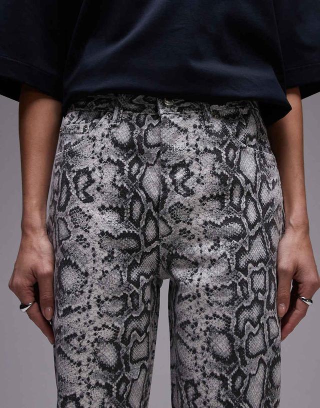 Topshop Kort straight leg high waist jeans in snake print Product Image