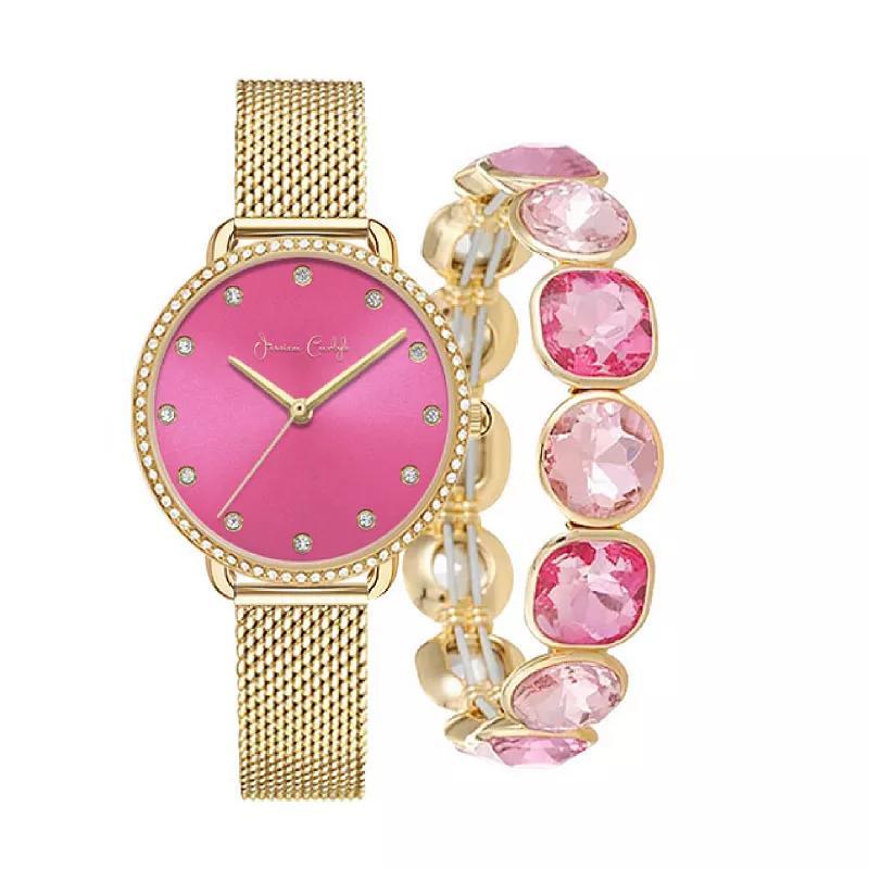 Jessica Carlyle Womens Gold Tone Mesh Watch & Stretch Bracelet Set Product Image