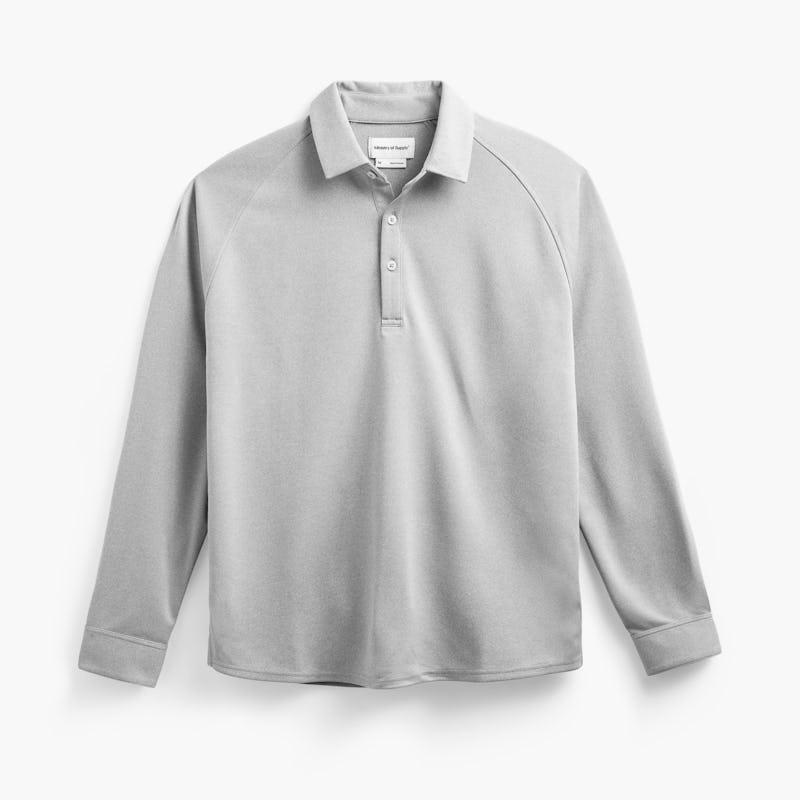 Grey White Heather (Brushed) Men's Apollo Raglan Long Sleeve Polo Product Image