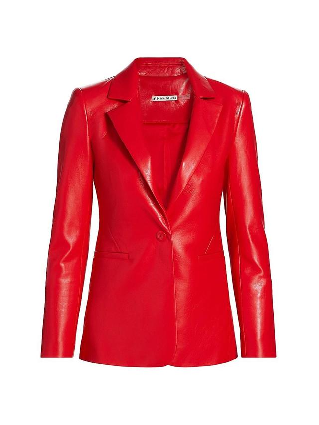 Womens Macey Faux-Leather Fitted Blazer Product Image