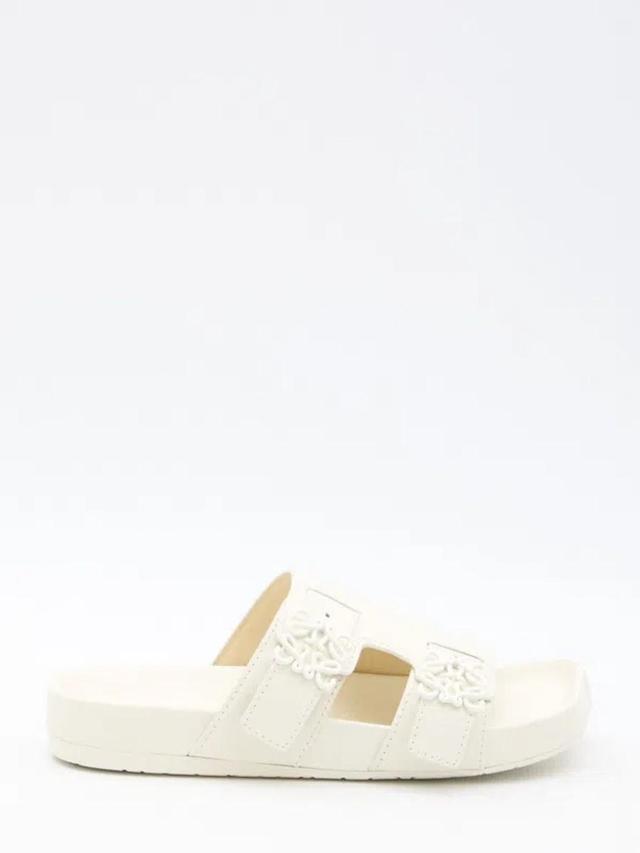 White Leather Adjustable Strap Sandals With Anagram Buckles And Embossed Sole In Antwhite Product Image