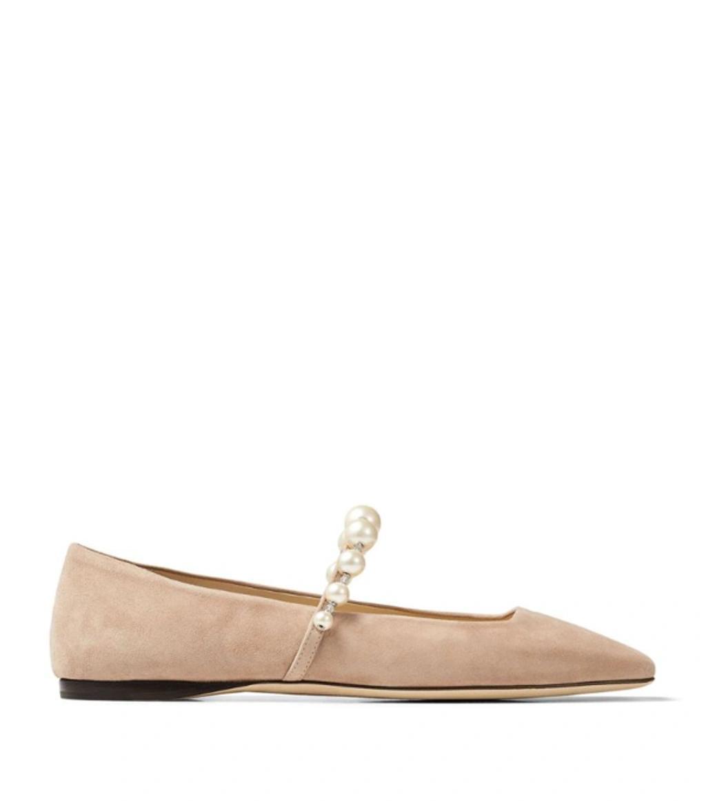 JIMMY CHOO Ade Suede Flat In Beige Product Image