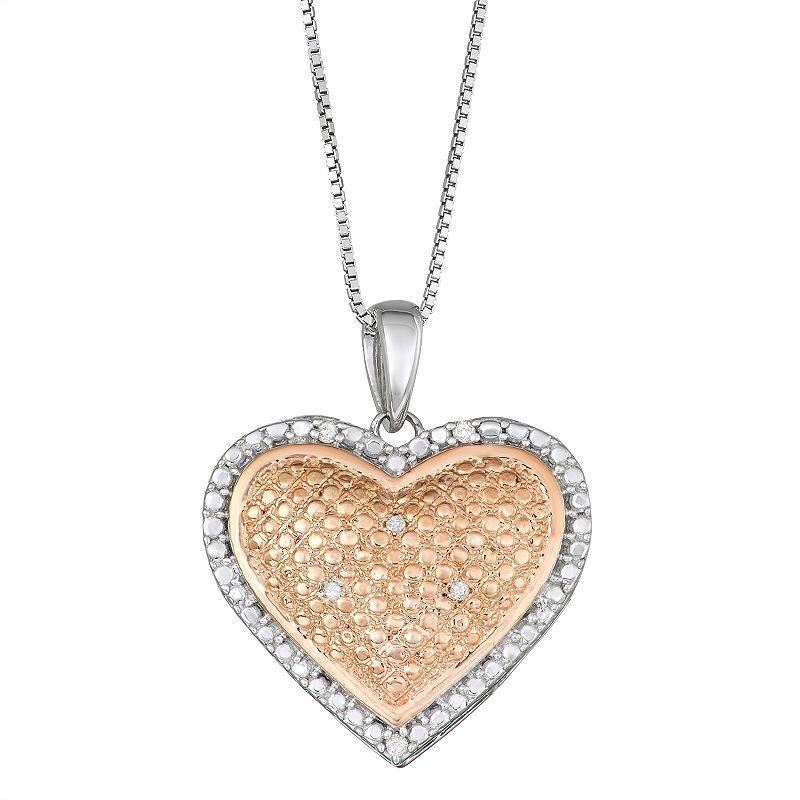 Two Tone Sterling Silver Diamond Accent Halo Heart Pendant Necklace, Womens Product Image