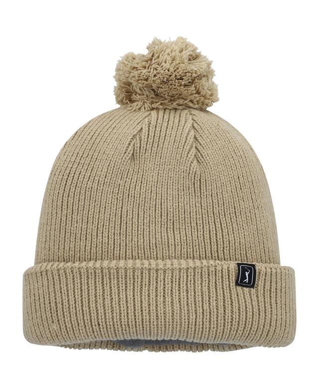 Womens Tan Pga Tour Cuffed Knit Hat with Pom Product Image