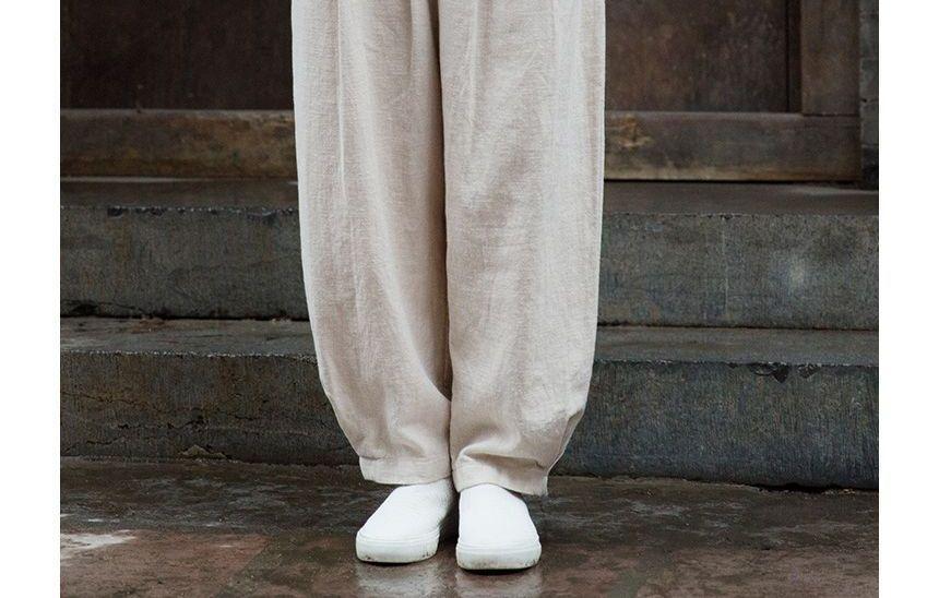 Elastic Waist Plain Linen Harem Pants Product Image