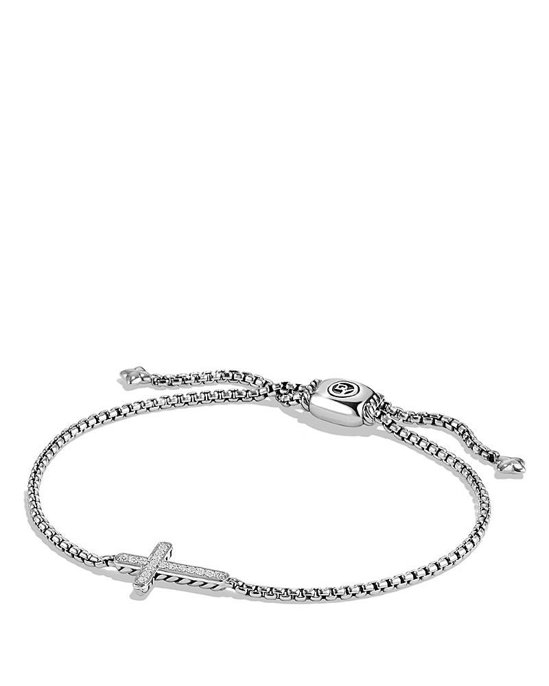 Womens Petite Pav Sterling Silver & Pav Diamond Sideways Cross Bracelet Product Image