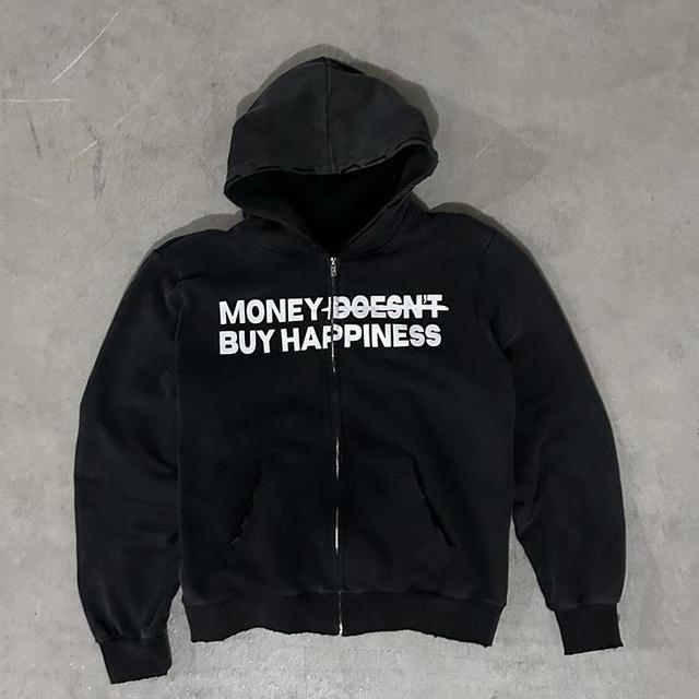 Money Buy Happiness Graphic Washed Cotton Zip-Up Hoodie Product Image