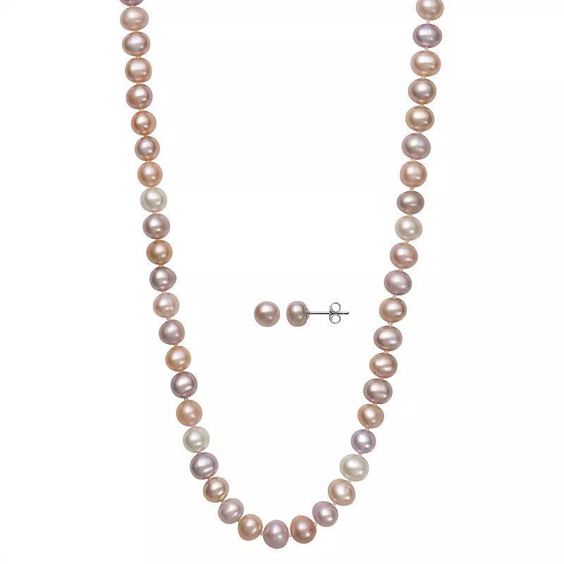 Sterling Silver Freshwater Cultured Pearl Necklace & Earring Set, Womens Product Image