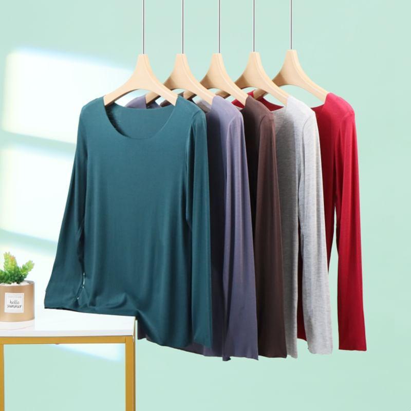 Long-Sleeve Crew Neck Plain Tee Product Image