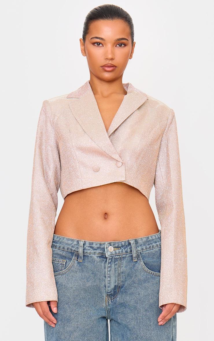 Bronze Glitter Cropped Double Breasted Blazer Product Image