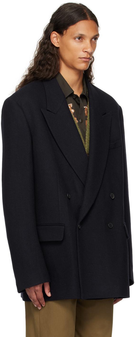 DRIES VAN NOTEN Midnight Blue Wool Blend Oversize Bishop Blazer In Navy Product Image