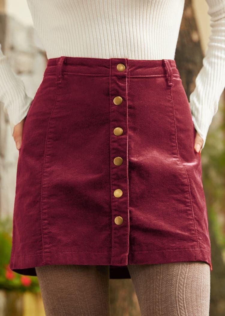 Vogue on Vinyl Button Front Corduroy Skirt Product Image