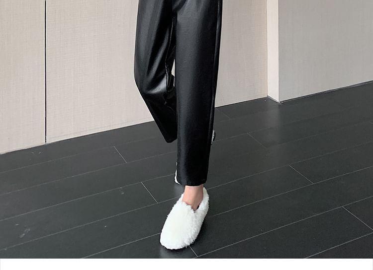 High Waist Plain Faux Leather Cropped Tapered Pants Product Image