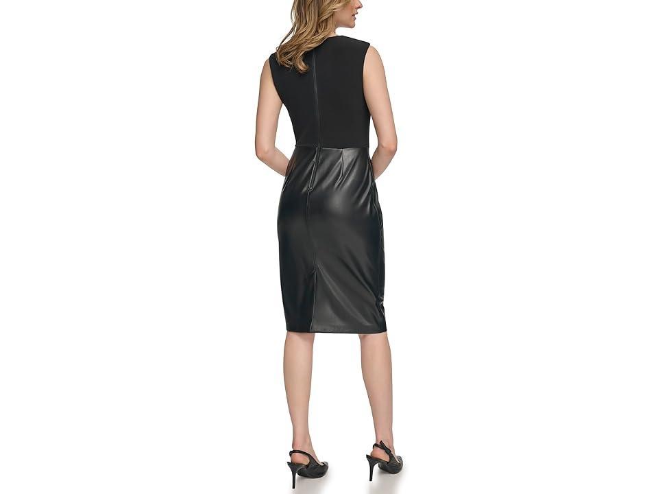 Calvin Klein Matte Jersey Top with Faux Leather Ruched Skirt Women's Clothing Product Image