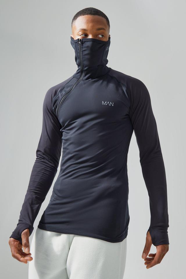 Man Active Matte Face Covering Muscle Fit Base Layer | boohooMAN USA Product Image