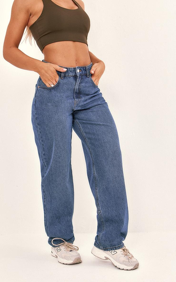 PRETTYLITTLETHING Indigo Blue Wash High Rise Boyfriend Jeans Product Image