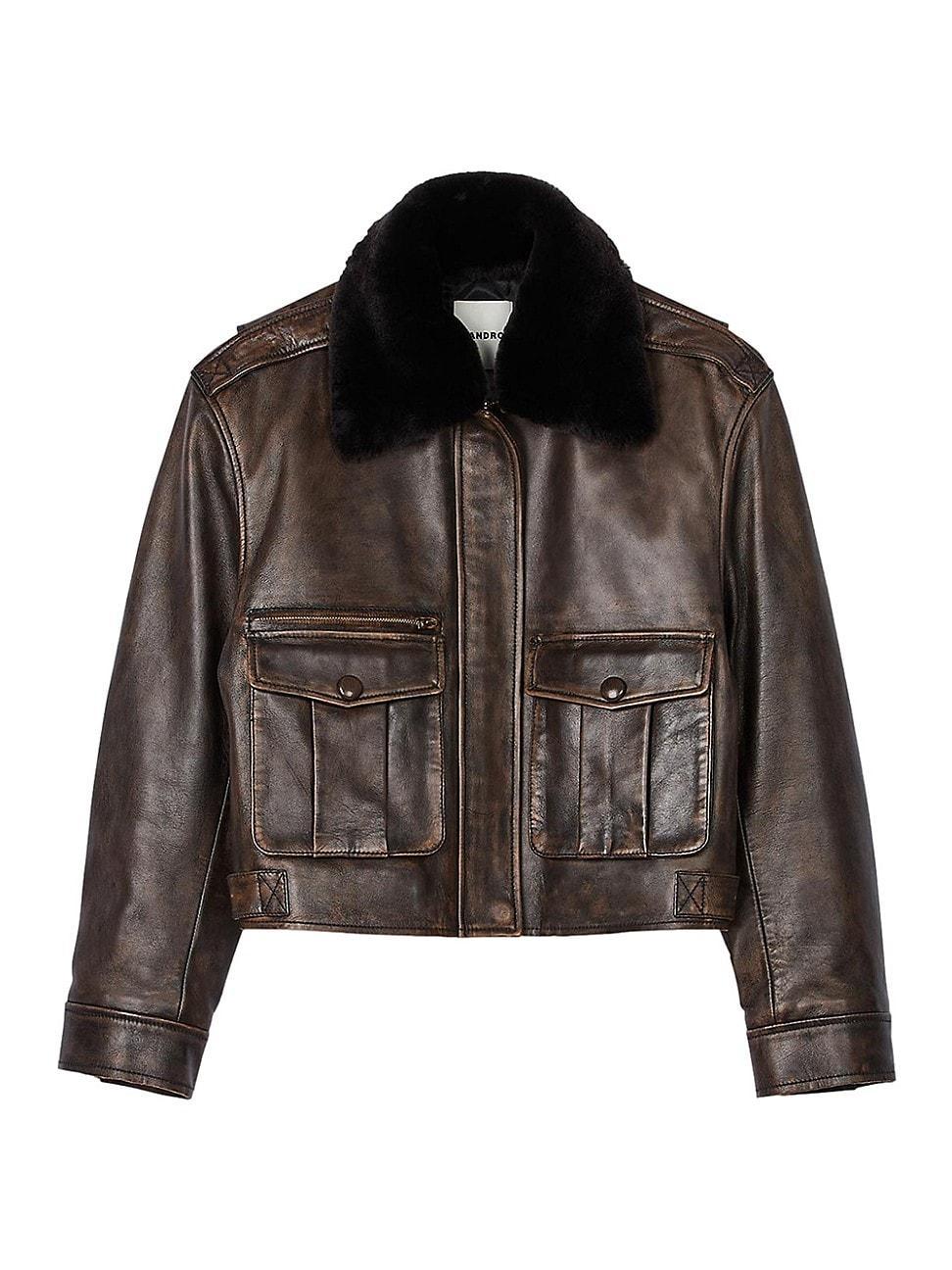 Womens Distressed Leather Jacket Product Image